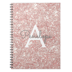 Rose Gold Pink Glitter and Sparkle Monogram Notebook