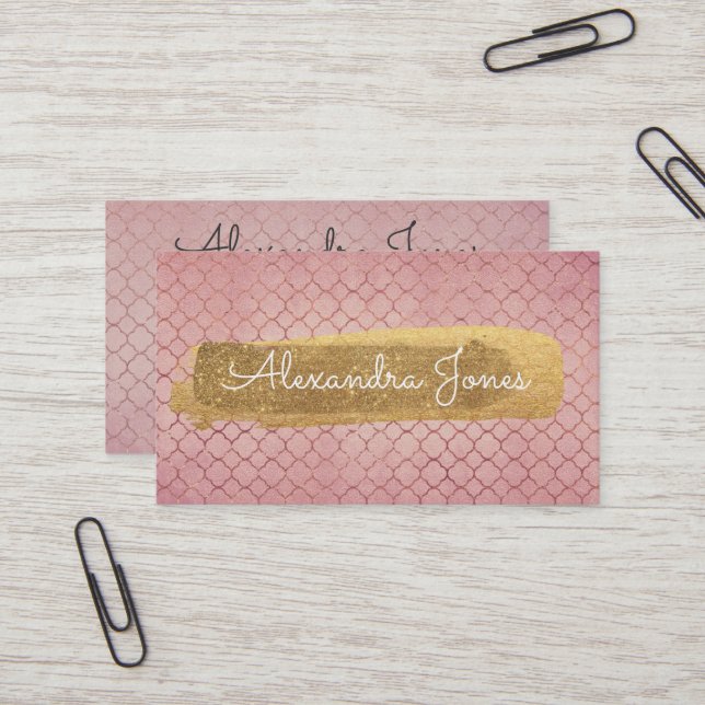Rose Gold Pink Glitter and Sparkle Pattern Business Card (Front/Back In Situ)
