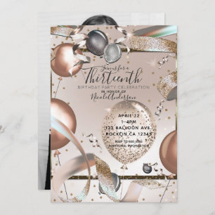 Rose Gold Pink Glitter Balloons Birthday Photo Invitation