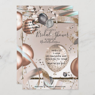 Rose Gold Pink Glitter Balloons Bridal Shower Invitation