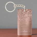 Rose Gold Pink Glitter Brushed Metal Monogram Key Ring<br><div class="desc">Rose Gold - Blush Pink Faux Foil Metallic Sparkle Glitter Brushed Metal Monogram Name Keychain. This makes the perfect sweet 16 birthday,  wedding,  bridal shower,  anniversary,  baby shower or bachelorette party gift for someone that loves glam luxury and chic styles.</div>