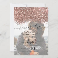 Rose Gold Pink Glitter Confetti Photo Wedding