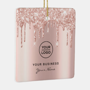 Rose Gold Pink Glitter Drips Lash Christmas Ceramic Ornament