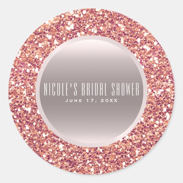 Rose Gold Pink Glitter Elegant Wedding Favour Classic Round Sticker (Front)