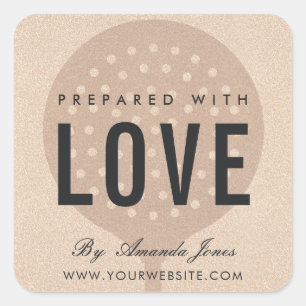 ROSE GOLD PINK GLITTER FORK CHEF MADE WITH LOVE SQUARE STICKER