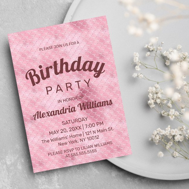Rose gold pink glitter gradient mermaid Birthday Invitation (Rose gold pink glitter gradient mermaid Birthday)