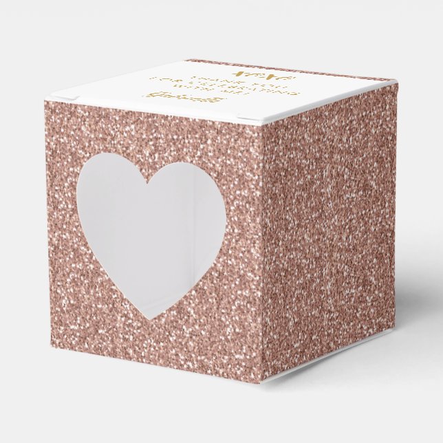 Rose Gold Pink Glitter Heart XOXO Thank You Party  Favour Box (Front Side)