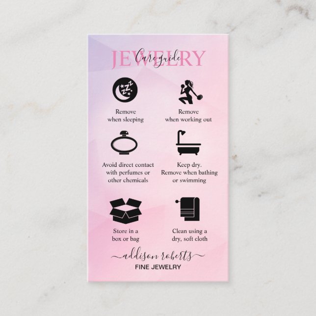 Rose Gold Pink Glitter  Jewellery Care   Business  Business Card (Front)
