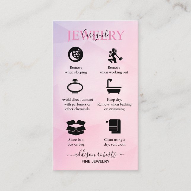 Rose Gold Pink Glitter  Jewellery Care   Business  Card (Front)