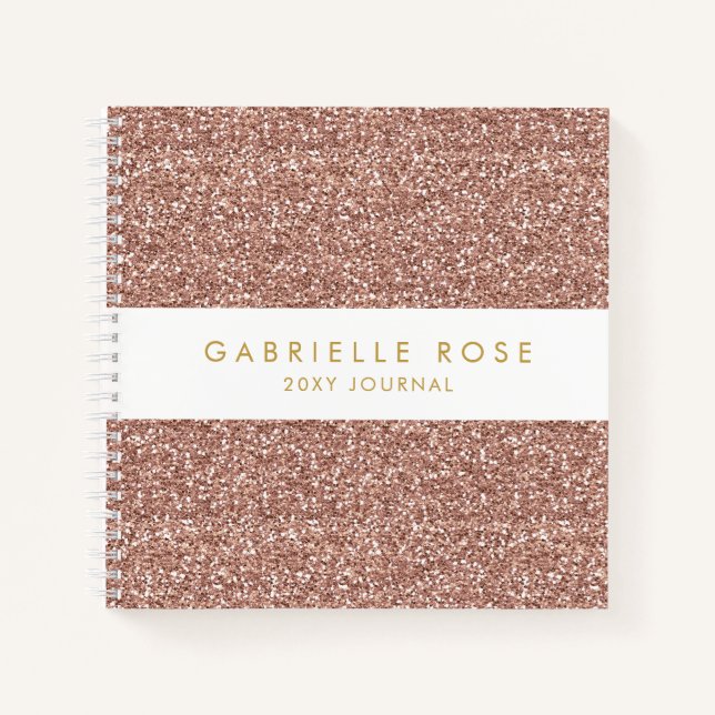 Rose Gold Pink Glitter Journal Notebook with Name (Front)