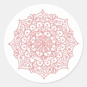 Rose Gold Pink Glitter Mandala Flower Classic Round Sticker