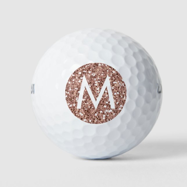 Rose Gold Pink Glitter Modern Monogram Initial Golf Balls (Front)