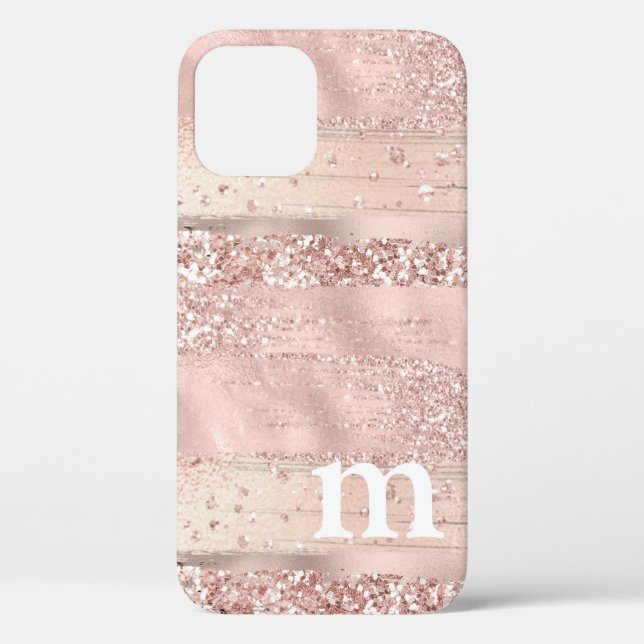 Rose Gold Pink Glitter Monogram Case-Mate iPhone Case (Back)