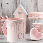 Rose gold pink glitter monogram initials luxury mug<br><div class="desc">An elegant,  girly and glam mug. Faux rose gold glitter drip,  paint drip.  Blush pink  background.  Personalise and add your monogram initials  Dark rose gold letters.</div>