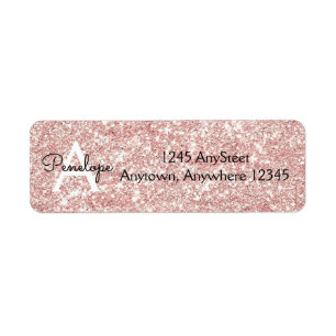 Rose Gold  Pink Glitter Monogram Return Address Return Address Label