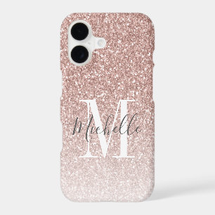 Rose Gold Pink Glitter Monogram Script Name