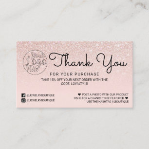 Rose Gold Pink Glitter Ombre Customer Thank You Business Card