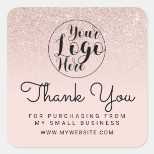 Rose Gold Pink Glitter Ombre Customer Thank You Square Sticker