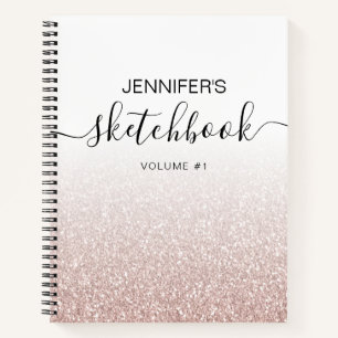 Rose Gold Pink Glitter Ombre Sketchbook Name Notebook