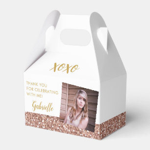 Rose Gold Pink Glitter Photo Birthday Favour Box