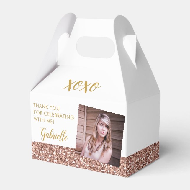 Rose Gold Pink Glitter Photo Birthday Favour Box (Front Side)