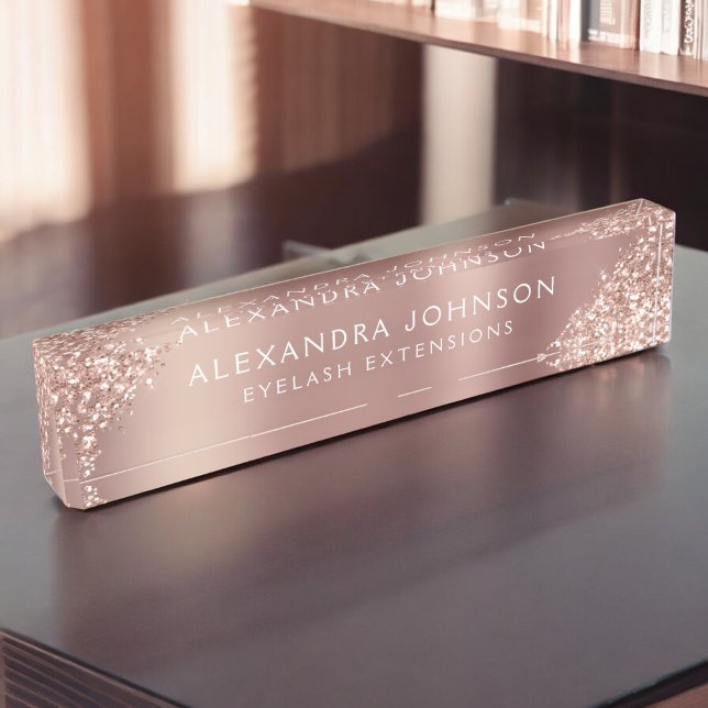 Rose Gold Pink Glitter Sparkle Eyelash Extensions Nameplate (Creator Uploaded)