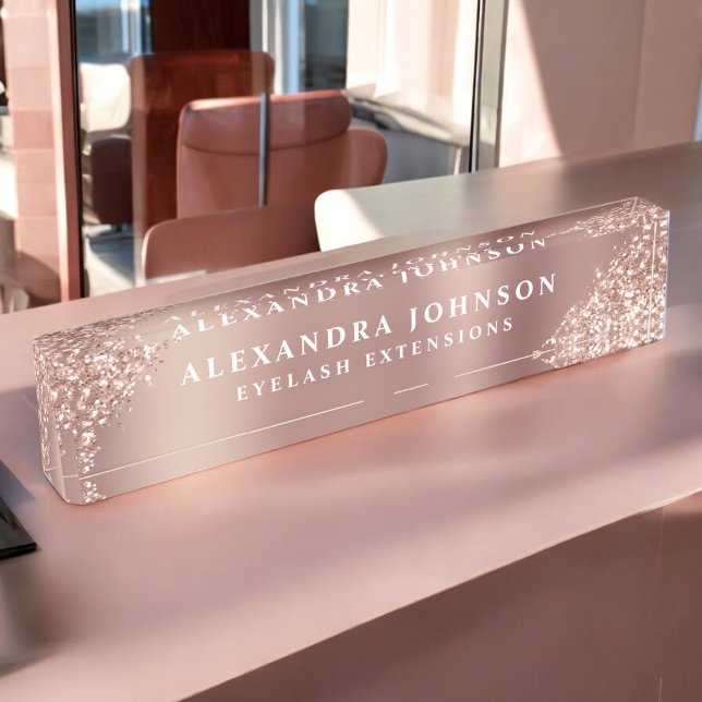 Rose Gold Pink Glitter Sparkle Eyelash Extensions Nameplate (Creator Uploaded)