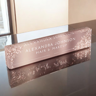 Rose Gold Pink Glitter Sparkle Hair Makeup Nameplate