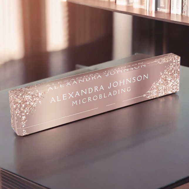 Rose Gold Pink Glitter Sparkle Microblading Brows Nameplate (Creator Uploaded)