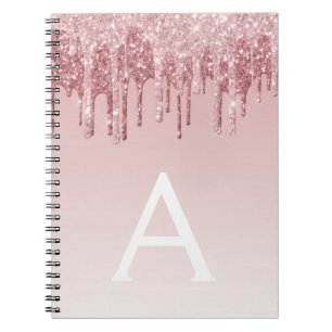 Rose Gold Pink Glitter Sparkle Monogram Notebook