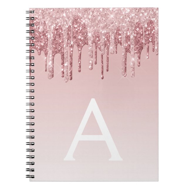 Rose Gold Pink Glitter Sparkle Monogram Notebook (Front)