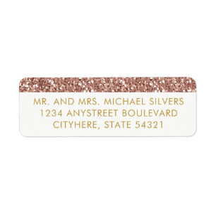 Rose Gold Pink Glitter Stripe Return Address Label