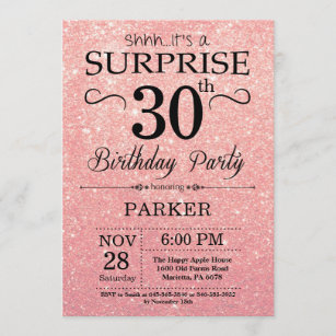 Rose Gold Pink Glitter Surprise 30th Birthday Invitation