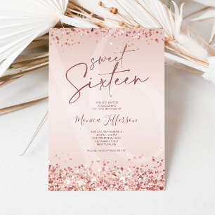 Rose Gold Pink Glitter Sweet 16 Birthday Invite