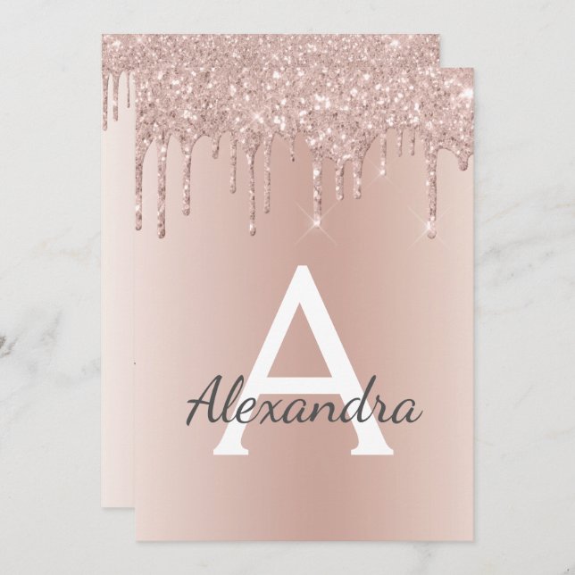 Rose Gold - Pink Glitter Sweet Sixteen Birthday Invitation (Front/Back)