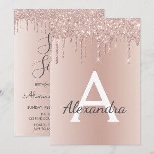 Rose Gold - Pink Glitter Sweet Sixteen Birthday Invitation