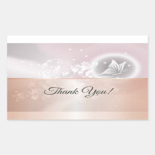 Rose Gold Pink Gray Floral Butterfly  Rectangular Sticker