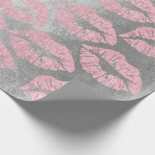 Rose Gold Pink Grey Silver Lips Glitter Grungy Wrapping Paper