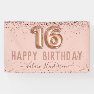 Rose Gold Pink Happy 16th Birthday Banner