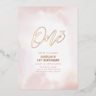 Rose Gold & Pink Heart One 1st Girl Birthday Party