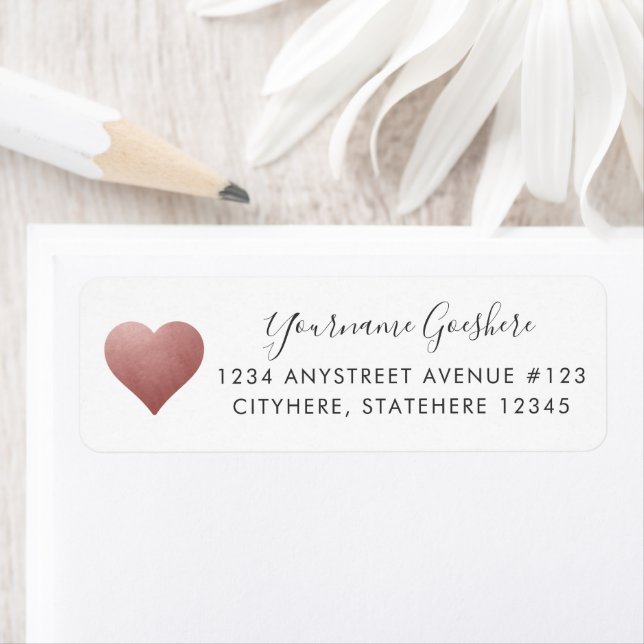 Rose Gold Pink Heart Simple Return Address Label (Insitu)