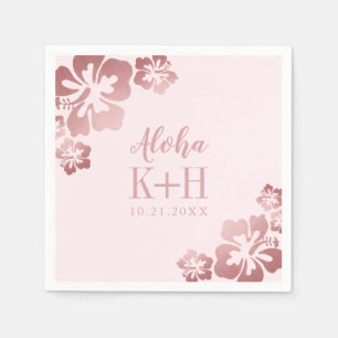 Rose Gold Pink Hibiscus Aloha Hawaii Bridal Shower Napkin
