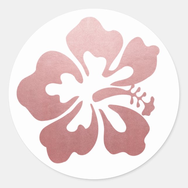 Rose Gold Pink Hibiscus Hawaiian Flower Classic Round Sticker (Front)
