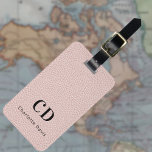 Rose gold pink leather monogram name luggage tag<br><div class="desc">Rose gold,  blush pink coloured faux leather print as background. Personalise and add your monogram letters and full name on the front. Your contact information on the back.  Black text.</div>
