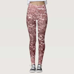 Rose Gold Pink Liquid Chrome Metal Metallic Look Leggings