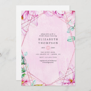 Rose Gold & Pink Magnolia Geometric Bridal Shower Invitation