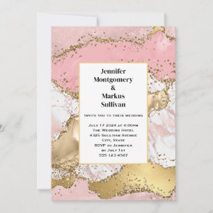 Rose Gold Pink Marble Abstract Wedding Invitation