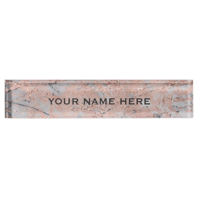 Rose Gold Pink Marble Glitter Glam Personalised Nameplate (Front)