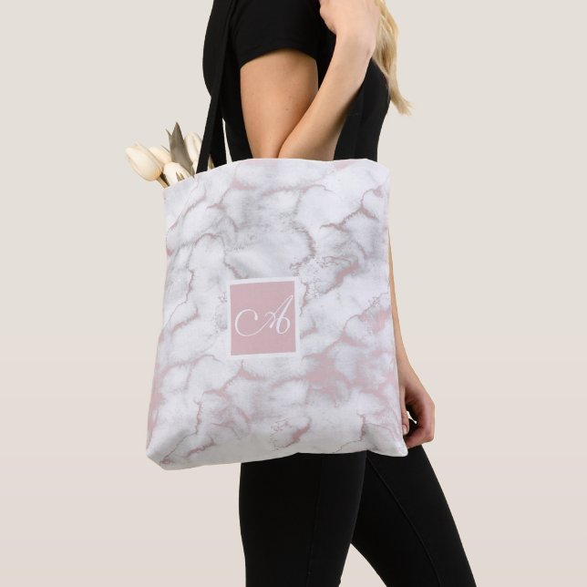 Rose Gold Pink Marble Modern Chic Trendy Tote Bag (Close Up)