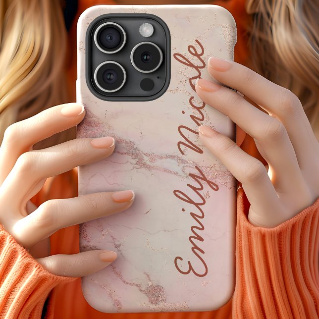 Rose Gold Pink Marble Monogram Case-Mate iPhone Case (Creator Uploaded)